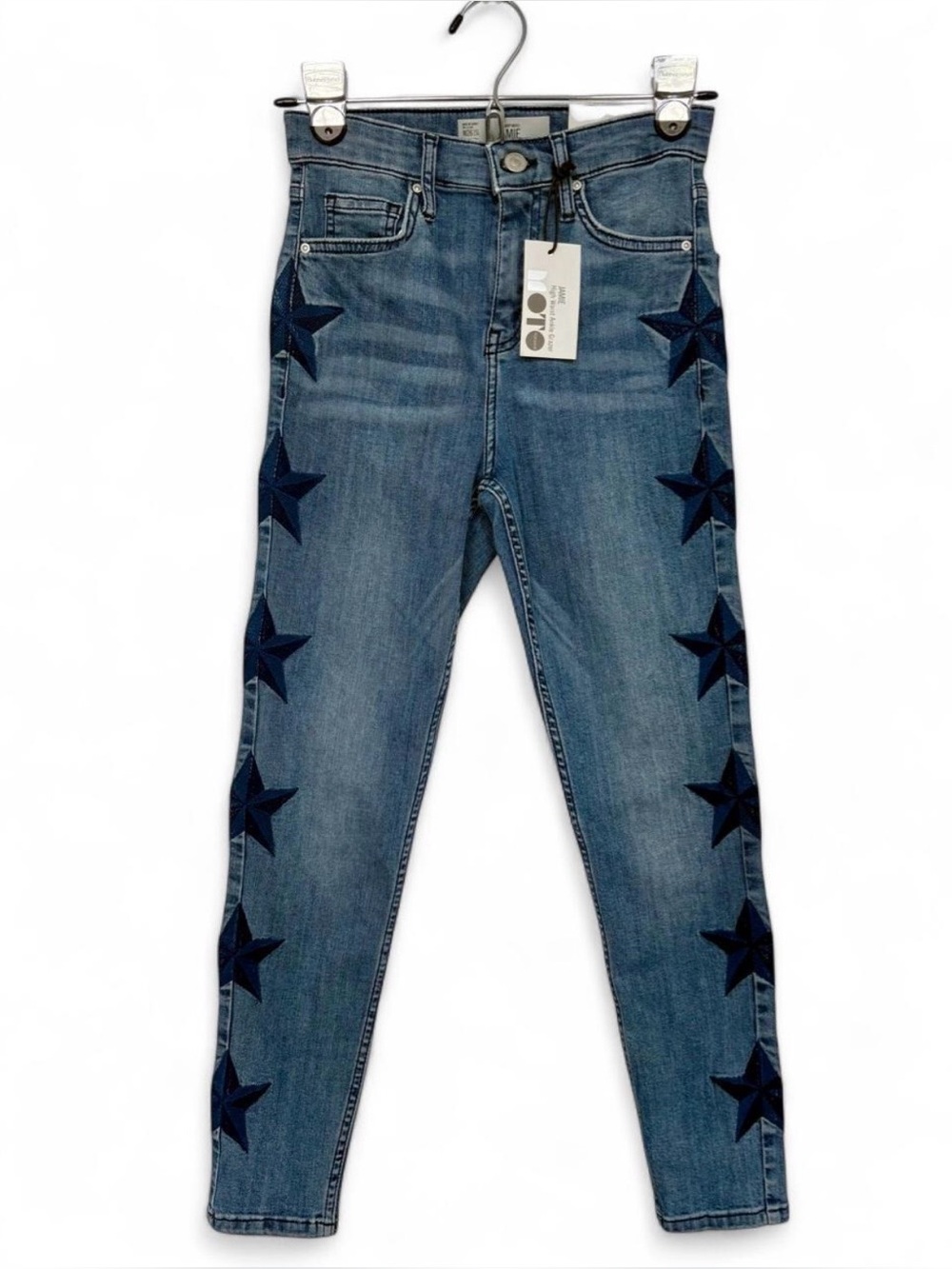 NWT Topshop Jamie Star Embroidered‎ Skinny Denim Jeans High Waist Ankle 0/2/4 26